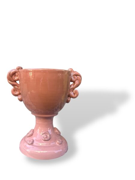 Vasetto Coppa con Applicazioni rosa - in ceramica di santo stefano di camastra