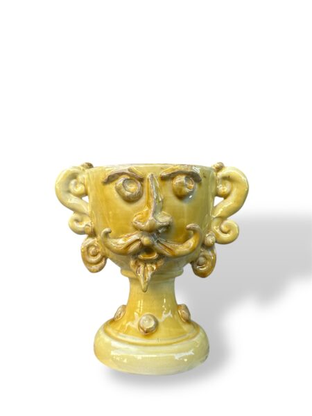 Vaso Coppa giallo con volto - in ceramica di Santo Stefano di Camastra