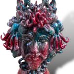 Testa Re Nettuno con applicazioni Marine - in ceramica di Santo Stefano di Camastra