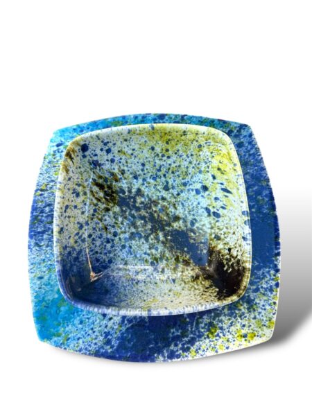 Piatto piano e fondina quadrata Kaleido -VB- In Ceramica di Santo Stefano di Camastra