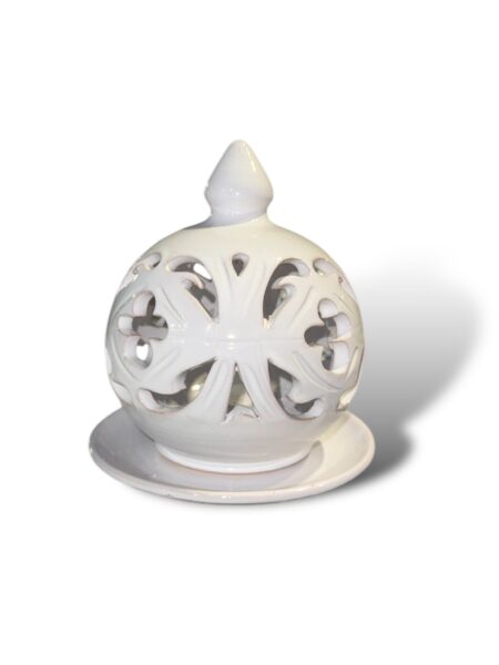 Lume Arabo con piattino Total White - In Ceramica di Santo Stefano di Camastra