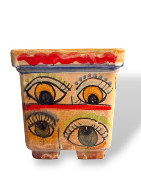 Vasetto quadrato big eyes porta pianta - in Ceramica di Santo Stefano di Camastra