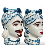 Coppia Teste di Moro blu floreale - in Ceramica di Santo Stefano di Camastra