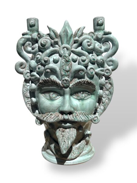 Testa di Moro Candeliere monocolore - in Ceramica di Santo Stefano di Camastra
