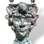 Testa di Moro candeliere - con applicazioni di limoni in Ceramica di Santo Stefano di Camastra