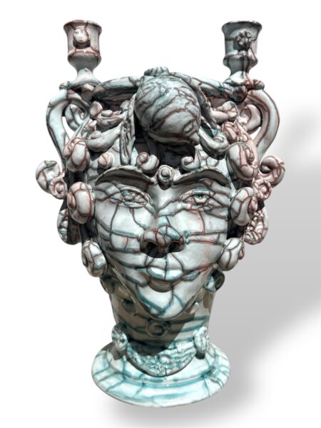 Testa di Moro candeliere - con applicazioni di limoni in Ceramica di Santo Stefano di Camastra