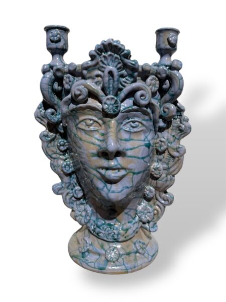 Testa di Moro donna candeliere - in Ceramica di Santo Stefano di Camastra