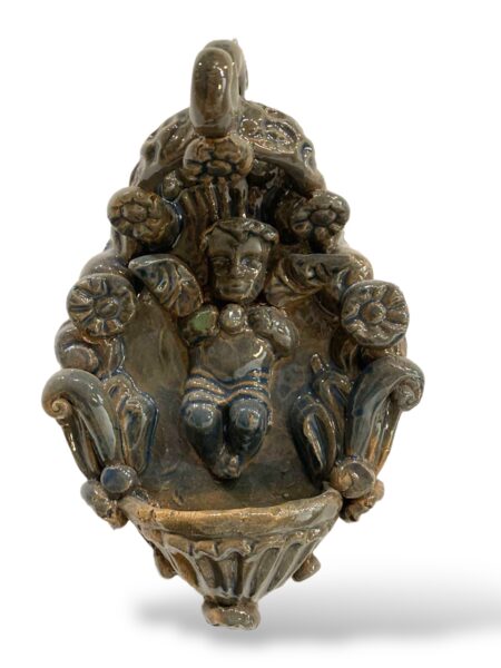 Acquasantiera Angelo Verde - in ceramica di S. Stefano di Cam