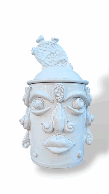 Barattolo Sikano con Pala di Fico - BN - in Ceramica di Santo Stefano di Camastra