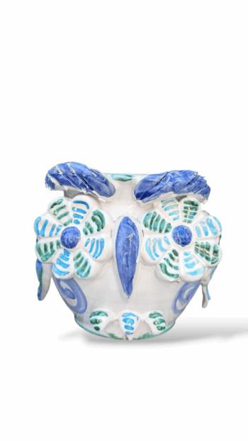 Portavaso Gufo Blu e Bianco - in Ceramica di Santo Stefano di Camastra