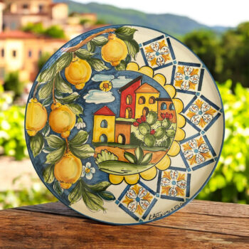 Piatto Casette con Limoni Naif - in Ceramica di Santo Stefano di Camastra