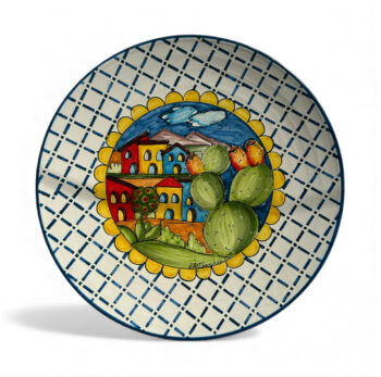 Piatto Casette Naif - in Ceramica di Santo Stefano di Camastra