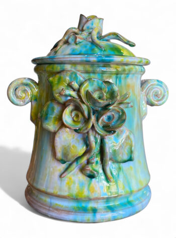 Barattolo con Applicazioni Rosa - in Ceramica di Santo Stefano di Camastra